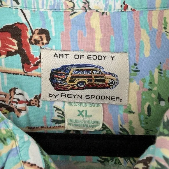 Reyn Spooner Art Eddy Y Golf AOP Hawaiian Vintage 90s Made Hawaii XL Extra Large - Picture 2 of 10